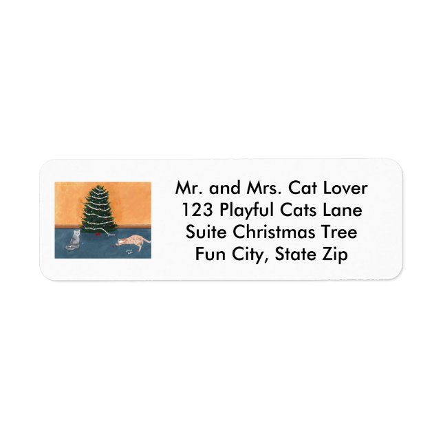 Chats joyeux Étiquettes de adresse d'arbre de Noël (Devant)