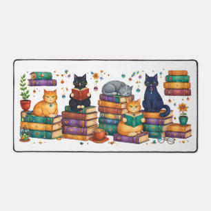 Chats lisant des livres Scène de bibliothèque cosy
