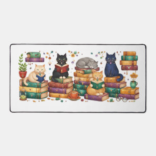 Chats lisant des livres Scène de bibliothèque cosy