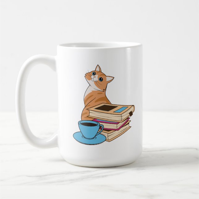 Chats, livres et café Cute Café Mug (Gauche)