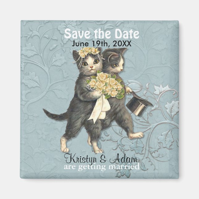 Chats mariages Magnet Réservez la date - Aqua (Devant)