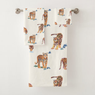 Chats Meow Tigers sur serviettes de bain d'ivoire