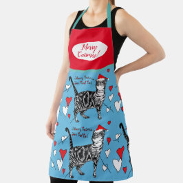 Chats mignons Chats Joyeux Noël Rouge Bleu tablier