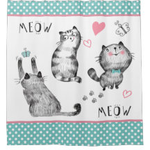 Chats mignons, Papillons Douche Rideau