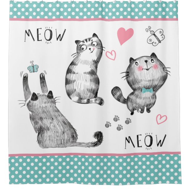 Chats mignons, Papillons Douche Rideau (Devant)