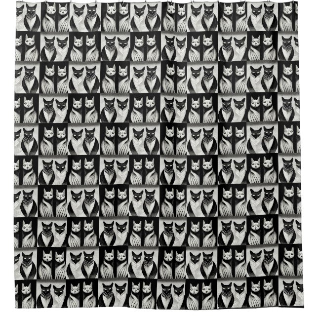 Chats noirs et blancs Douche rideau (Devant)
