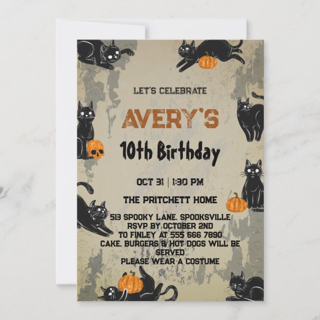 Chats noirs halloween anniversaire Invitation (Devant)