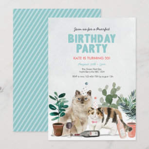 Chats Plantes et vin Invitation d'anniversaire