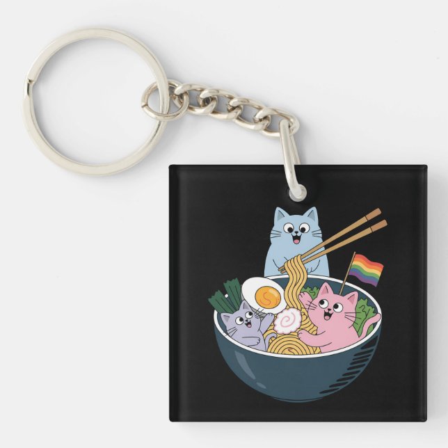 Chats Ramen Arc en ciel LGBTQ Gay Lesbian Pride Al (Devant)