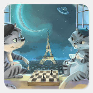 Chats Tour Eiffel - Stickers Carrés Classiques de 