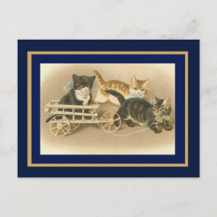 Chats vintages et chariot de carte postale