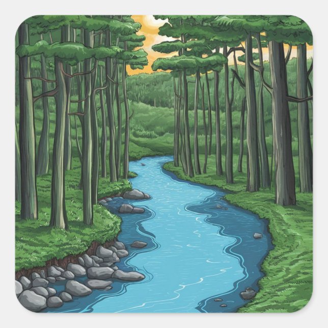 Chattahochee River Atlanta, Georgia Painting Quadratischer Aufkleber (Vorderseite)