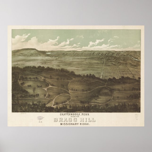 Chattanooga Tennessee 1887 Antike Panoramakarte Poster (Vorne)