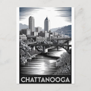 Chattanooga Tennessee Skyline Schwarz Weiß Holzsch Postkarte