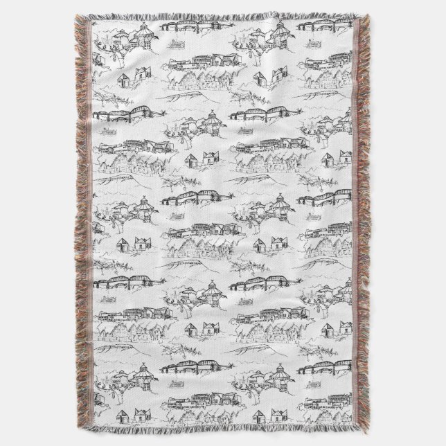 Chattanooga Toile Black und White Decke (Vorderseite Vertikal)