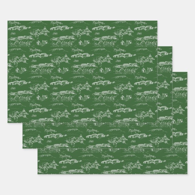 Chattanooga Toile Green Holiday Wrap 3 Blätter (Set)