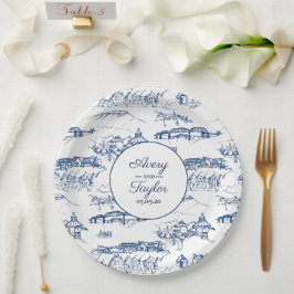 Chattanooga Toile Navy und Weißes Brautparty Pappteller