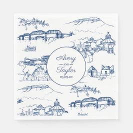 Chattanooga Toile Navy und Weißes Brautparty Serviette