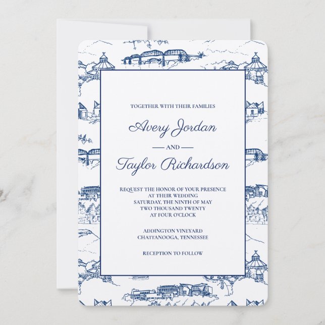 Chattanooga Toile Navy und White Einladung (Vorderseite)