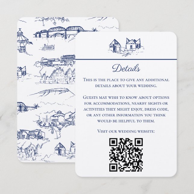 Chattanooga Toile Navy und White Enclosure Card Mitteilungskarte (Vorne/Hinten)