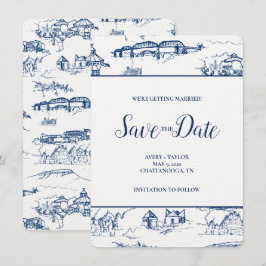 Chattanooga Toile Navy und White Save the Date