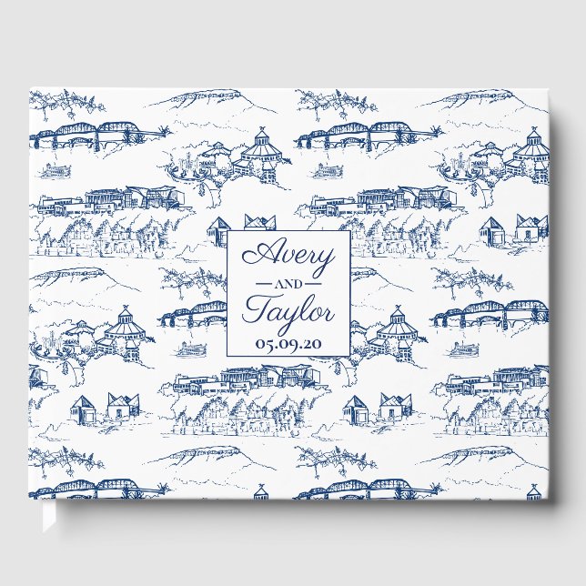 Chattanooga Toile Navy und White Wedding Gästebuch (Vorderseite)