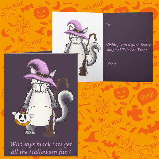 Chatte Blanche Sorcière Drôle Carte de Vœux Hallow