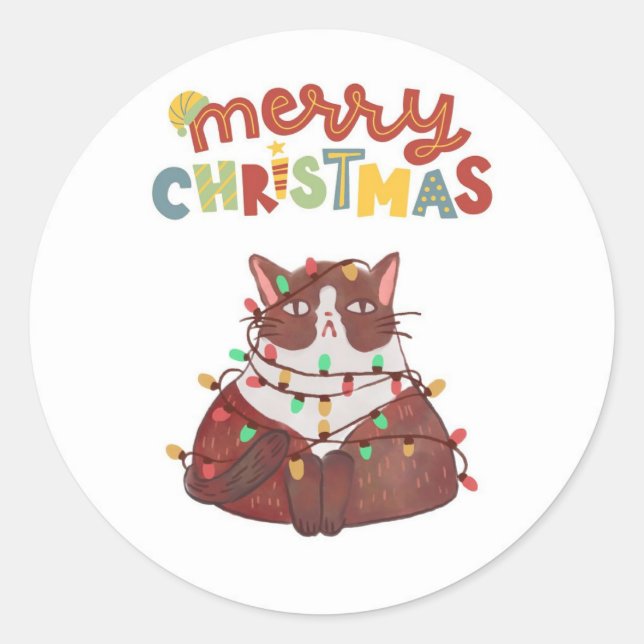 chatte mignonne Joyeux Stickers Classic rond de No (Devant)