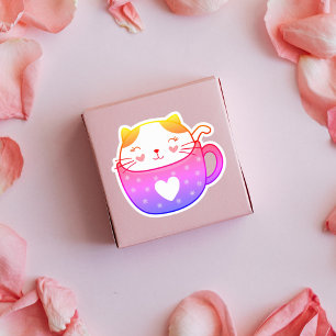 Chatte multicolore dans une tasse autocollants