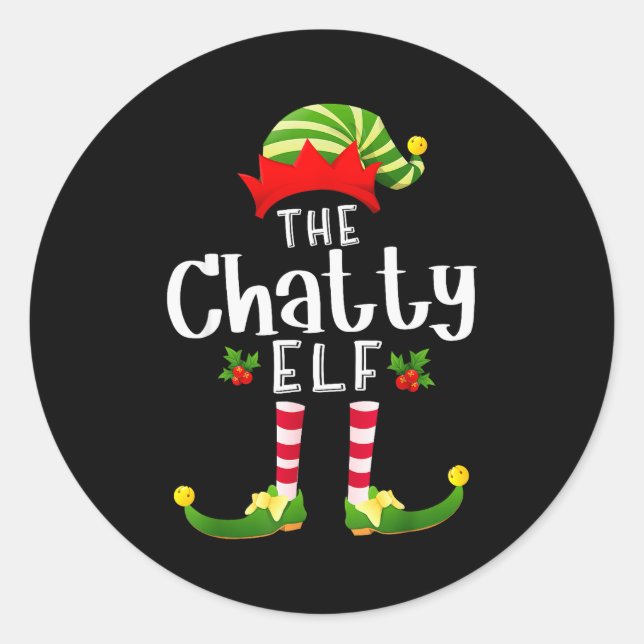 Chatty Christmas Elf Matching Pajama X-mas Party  Runder Aufkleber (Vorderseite)