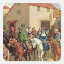 Chaucer Pilgrims- Canterbury Tales Quadratischer Aufkleber