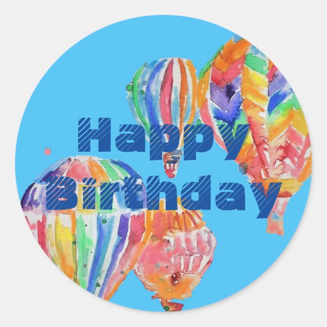 Chaud Air Balloon Aquarelle Boys Sticker Anniversa (Devant)