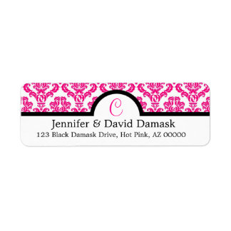 Chaud rose Damask Monogramme C Étiquettes de adres