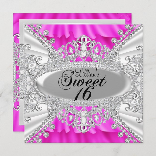 Chaud rose étincelle Diamond Sweet 16 Invitation (Devant / Derrière)