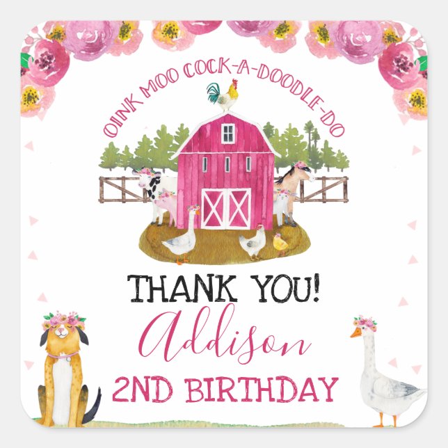 Chaud Rose Grange ferme Anniversaire Sticker Merci (Devant)