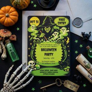 Chaudière de sorcière verte Invitation Halloween