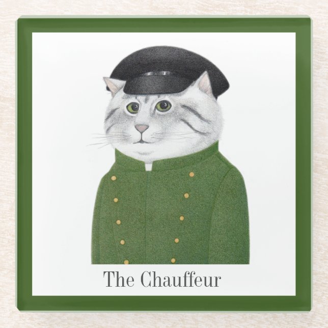 CHAUFFEUR CAT Glass Drink Untersetzer + Text (Vorderseite)
