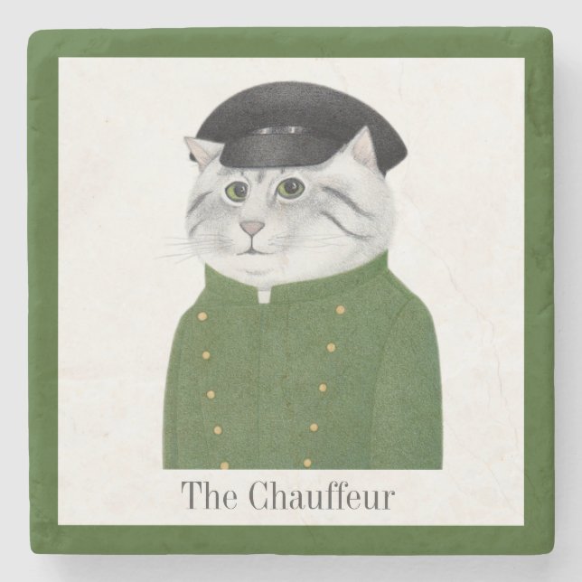 CHAUFFEUR CAT Marmorstein Untersetzer + Text (Vorderseite)