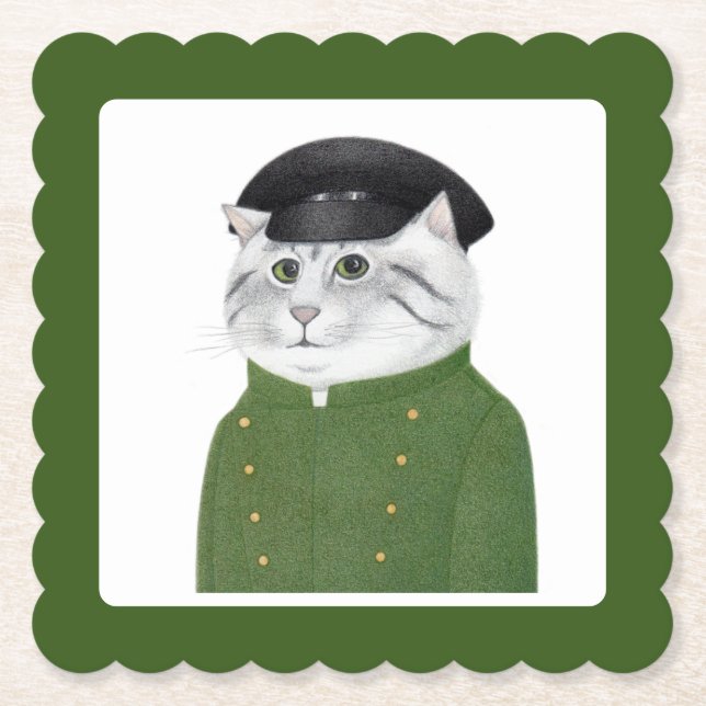 CHAUFFEUR CAT Scalloped Square Paper Untersetzer (Vorderseite)