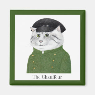 CHAUFFEUR CAT Square Magnet + Text