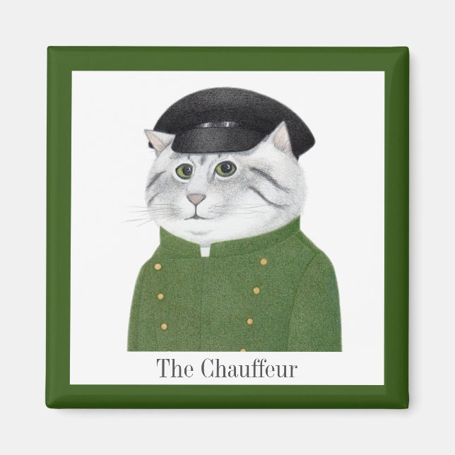 CHAUFFEUR CAT Square Magnet + Text (Vorne)