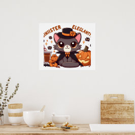 Chausie cat A Playful Blend Kawaii & Halloween Poster