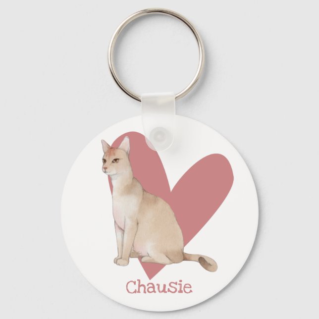 Chausie Cat Watercolor Kitty Pink Herz Schlüsselanhänger (Vorderseite)