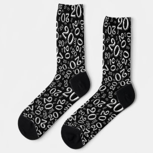 Chaussette 20e anniversaire noir/blanc Motif de nombre aléato