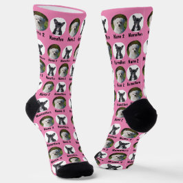 Chaussette 2 Chiens 2 Noms Personnalisé Chien Photo Rose