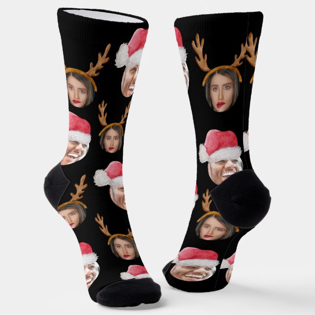 Chaussette 2 Photo Collage Père Noël et Reindeer (Angulaire)
