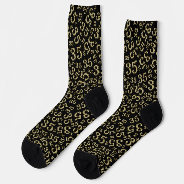 Chaussette 35e anniversaire Noir/Or Random Numéro Motif (Gauche)