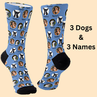 Chaussette 3 Chiens et 3 Noms Photos personnalisées de Animau