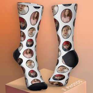 Chaussette 3 Photo Bordure Cercle - Noir Blanc