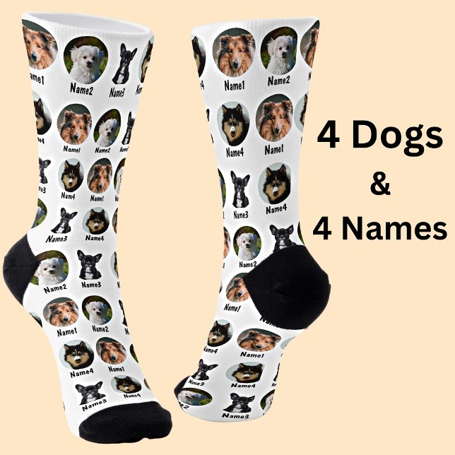 Chaussette 4 Chiens, 4 Noms, Photo Chien - Blanc Personnalisé (Créateur téléchargé)